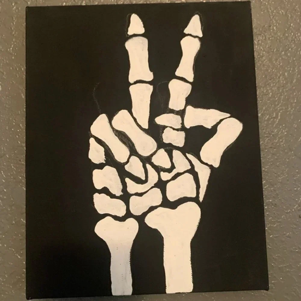 Skeleton Middle Finger Sign Painting